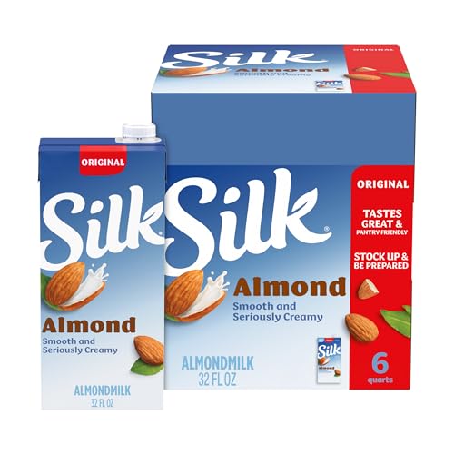Silk Shelf-Stable Almond Milk, Original, Dairy-Free, Vegan, Non-GMO Project Verified, 1 Quart (Pack of 6)