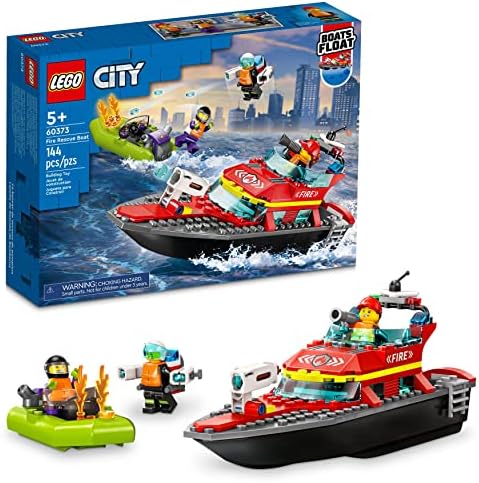 LEGO City Fire Rescue Boat 60373, Toy Floats on Water, with Jetpack, Dinghy and 3 Minifigures, Everyday Hero Toys for Kids, Boys and Girls Ages 5+