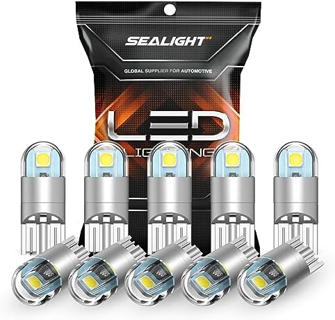 SEALIGHT 194 LED Bulb 6000K White, 168 2825 T10 W5W 3030 Bright Chips, Dome Light, Map Door Courtesy License Plate Pack of 10