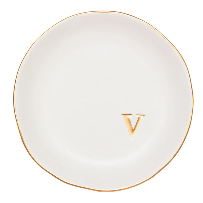 COLLECTIVE HOME - Ceramic Jewelry Tray, Decorative Trinket Dish for Rings Earrings Necklaces Bracelet Watch Keys, Birthday Mother's Day for Women, 4.75", White Surface (V)