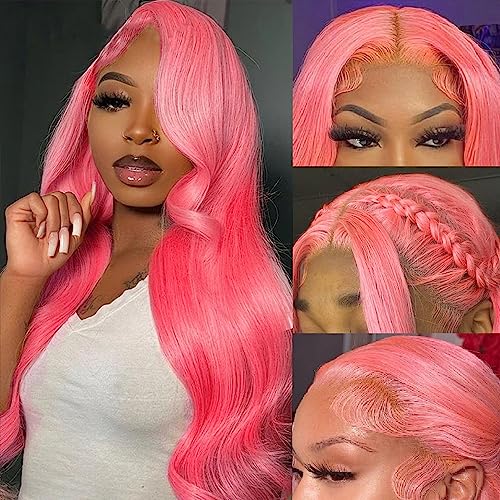 Avolo Pink Lace Front Wig Human Hair Pre Plucked 13x4 Colored Pink Human Hair Lace Front Wigs Body Wave 180% Density Frontal Wigs Human Hair Pink Wig Human Hair 26 Inch