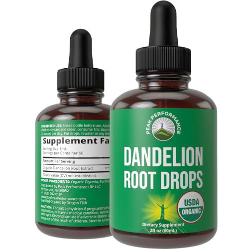 Dandelion Root Extract. USDA Organic Vegan Herbal Liquid Tincture Dandelions Supplement For Women and Men. Leaf Tonic For Immune, Liver, Gut Health. Zero Sugar, Gluten Free Supplements Not Capsules