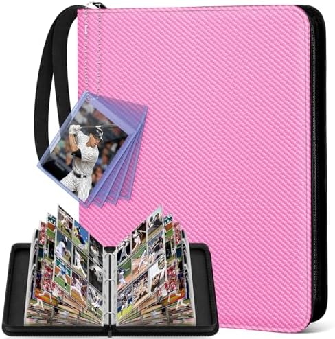 Mlikero Trading Card Binder, 9 Pocket Card Binder with Card Display, 720 Double Sided Pocket Sports Card Binder, Premium Card Binders Compatible with MTG, TCG, Baseball Cards(Pink)