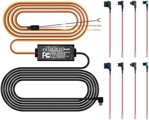 Dash Cam Hardwire Kit, Type-C Full Set Hard Wire Kit Fuse, 12V-24V to 5V Dash Camera Car Charger Cable Kit, Low Voltage Protection, LED Indicator, Double-4 Fuse Cable and Installation Tool