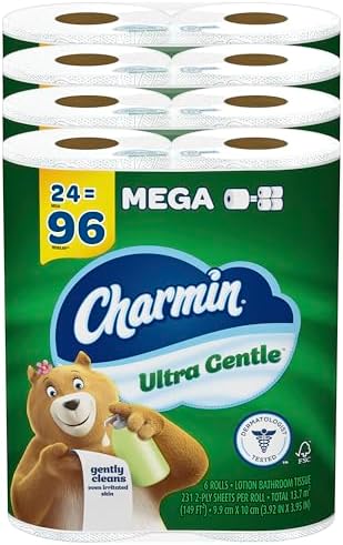 Charmin Ultra Gentle Toilet Paper, 6 Count (Pack of 4), Total 24 Mega Rolls = 96 Regular Rolls