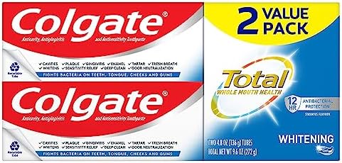 Colgate Total Toothpaste Whitening Gel, Whitening Mint, 4.8 Ounce (Pack of 2)