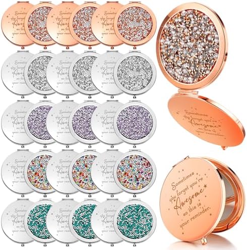 Roowest 30 Pcs Inspirational Compact Mirror Sometimes You Forget You're Awesome Appreciation Thank You Gifts for Women Employee Coworker Staff Birthday Favor Magnifying Pocket Mirror (Assorted Colors)