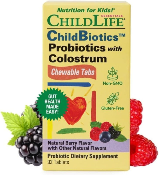 CHILDLIFE ESSENTIALS Probiotics with Colostrum - Kids Probiotic Chewables, Maintain Healthy Digestion and Immune Function, All-Natural, Gluten-Free - Mixed Berry Flavor, 90 Count (Pack of 2)