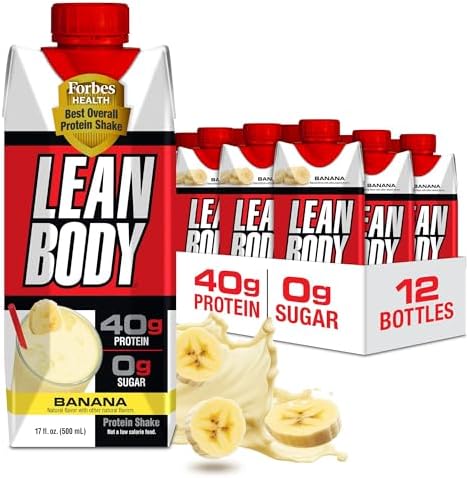 Lean Body Ready-to-Drink Banana Protein Shake, 40g Protein, Whey Blend, 0 Sugar, Gluten Free, 22 Vitamins & Minerals, 17 Ounce (Recyclable Carton & Lid - Pack of 12) LABRADA