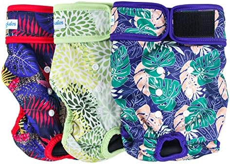 Leekalos Reusable Washable Dog Diapers Female (3 Pack) - Highly Absorbent Doggie Diapers - Size Adjustable Puppy Diapers for Dog Period Panties (X-Large, Leaves)