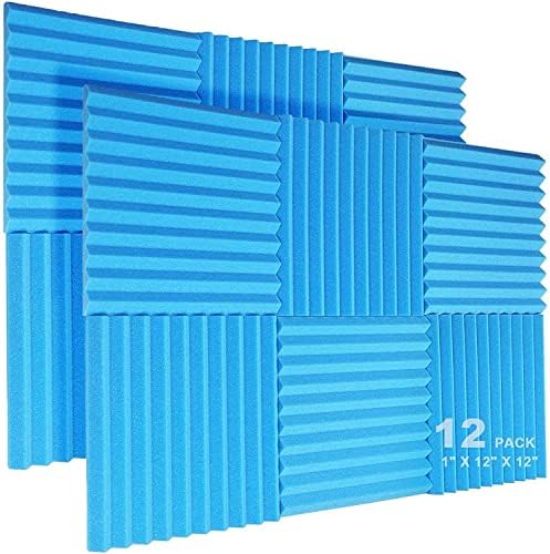 JBER 12 Pack Acoustic Foam Panels, 1" X 12" X 12" Sound Proof Foam Panels for Walls, High Desnsity Studio Soundproofing Wedges - Fire Resistant & Noise Absorbing for Studio, Office, Home (Blue)