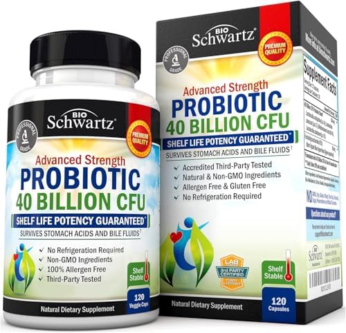 Daily Probiotic Supplement 40 Billion CFU - Gut Health Complex with Astragalus and Lactobacillus Acidophilus Probiotic for Women and Men - Shelf Stable, with Prebiotics for Digestive Health 120 ct
