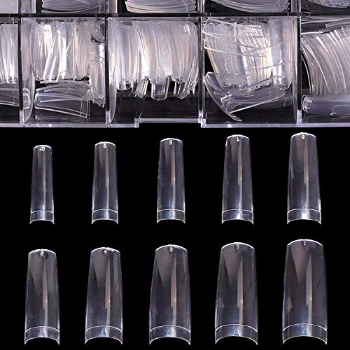 Clear Acrylic French Nail Tip BTArtbox 500pcs Half Cover Fake/False Nail with Case for Dip Powder Nail Salons and DIY Nail Art, 10 Sizes