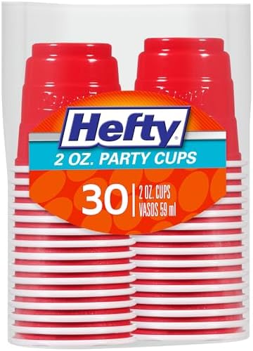 Hefty Disposable Mini Plastic Cups, Red, 2 Ounce, 30 Count (Pack of 10), 300 Total