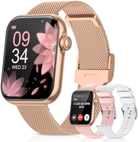 Smart Watches for Women,Fitness Tracker Watch for Android Phones/iPhone Compatible,1.85" Womens Watch with Blood Pressure Monitor,Calls and Messages/Heart Rate/Sleep/Female Cycle(3 Watch Bands)