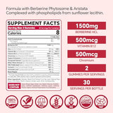VEETAGYO Berberine Supplement Gummies 1500mg,AMPK Activators with Chromium,Cinnamon,Plays a Role in The Breakdown of Glukose,The Synthesis of ATP,Faster Metabolism, Vegan,Sugar Free,120 Count