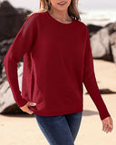 BTFBM Trendy Women Sweater Fall Long Sleeve Crew Neck Knit Sweater Y2k Sweater Christmas Sweater Pullover Tops(Solid Dark Red,Small)