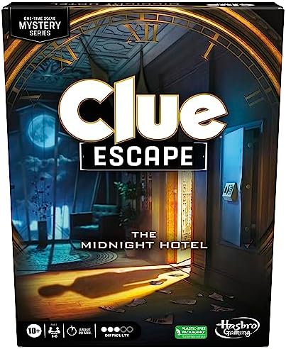 Clue Escape: The Midnight Hotel Board Game, Clue Escape Room Game, 1-Time Solve Mystery Games, Family Games for Ages 10+, 1-6 Players, 90 Mins. Avg.