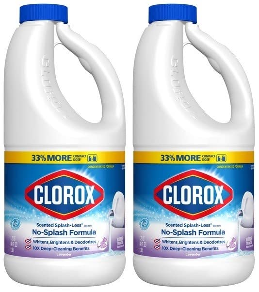 Clorox Splash-Less Bleach, Concentrated Formula, Lavender Scent, 40 Ounce Bottle - Pack of 2 (Package May Vary)