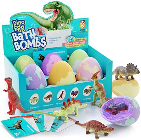 Dan&Darci Dino Egg Bath Bombs for Kids - Easter Kid Baths Bomb with Surprise Inside - Dinosaur Toys Gift for Boys and Girls Ages 6 7 8 Years Old Gifts - Fun Educational Toy Fizzy