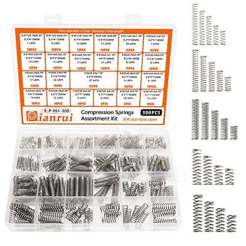 Dianrui 300PCS Compression Springs Assortment Kit 23 Different Sizes Mini Spring Stainless Steel Mechanical Small Springs for DIY Repair Project