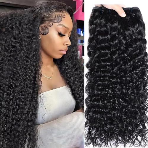 32 30 28 inch Water Wave 3 Bundles Human Hair 100% Virgin Human Hair Bundles 12A Wet and Wavy Human Hair Weave Bundles Natural Curly Human Hair Extensions
