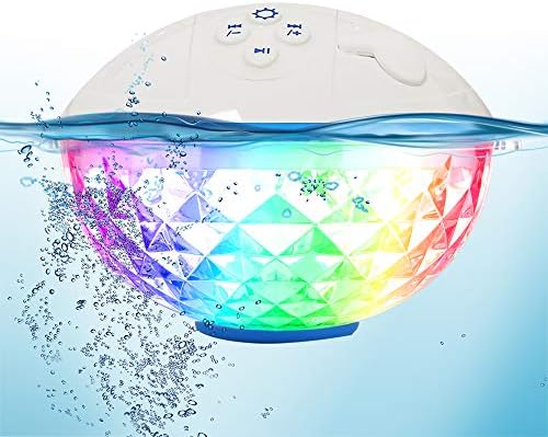 Blufree Floating Pool Speaker with Colorful Lights, Portable Wireless Pool Speaker Bluetooth Waterproof IP68, Built-in Mic & Crystal Clear Sound Floating Hot Tub Speaker for Pool Party Outdoors