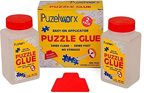 PuzzleWorx Jigsaw Puzzle Glue, Easy-On Applicator Pack of 2, Non Toxic Clear Glue for 1000/1500/2000 Piece Puzzles 4.2 oz Each Bottle (Total 8.4)