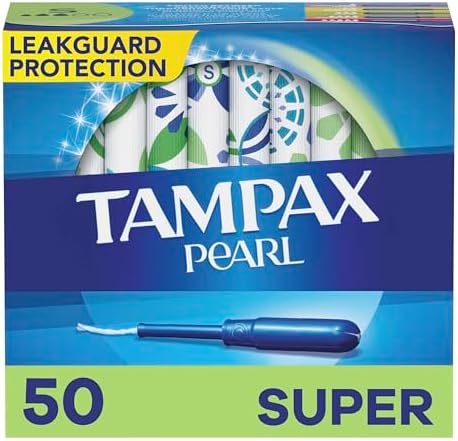 Tampax Pearl Tampons Super Absorbency, With Leakguard Braid, Unscented, Unscented, 50 Count