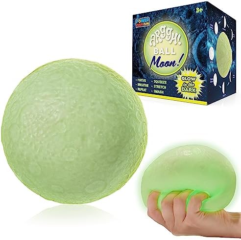 Power Your Fun Arggh Moon Stress Balls for Adults - 3.75 Inch Moon Stress Balls for Kids, Stress Relief Fidget Toy Glow Kid Sensory Toys Squeeze Ball Glow in The Dark Toys Squishy Ball for Kids