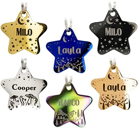 Personalized Dog Tag with 5 Lines of Custom Deep Engraved Durable Stainless Steel Pet ID Name Tag Designer Small Size Star