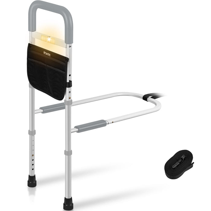 Panta Bed Rails for Elderly Adults Safety, Adjustable Bed Assist Rails for Seniors with Motion Light, Bed Side Rails with Support Legs and Storage Pocket, Portable Bed Cane Fit King, Queen, Full(Grey)