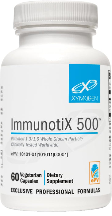 XYMOGEN ImmunotiX 500 - Supports Healthy Immune Function - Patented 1,3/1,6 Whole Glucan Particle Clinically Tested Worldwide - Beta-Glucan Derived from Saccharomyces cerevisiae (60 Capsules)