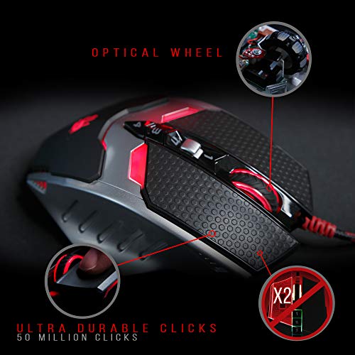 TL80 Termin8r Ultra-Core Laser Gaming Mouse | Light Strike (LK) Optical Switch & Scroll - Shift Lever and 8 Programmable Buttons with Advanced Macros - X'Glide Armored Mouse Feet - USB