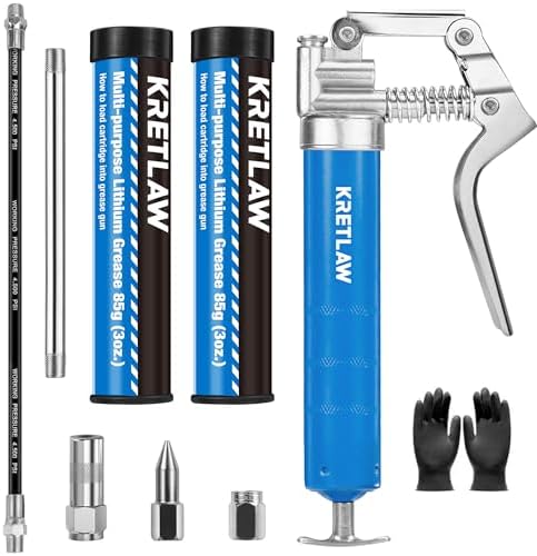 Mini Grease Gun (3000PSI) with Double 3oz Cartridge Grease and 12'' Flex Hose, Reinforced Coupler for Automotive,Marine