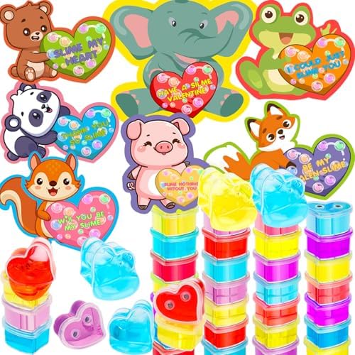 Valentines Day Gifts for Kids 28 Pack Slime Valentines for Kids Valentines Day Cards for Kids School Class Valentines Cards for Kids Classroom Valentines Gifts for Kids
