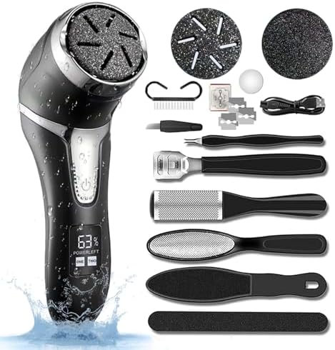 Electric Foot File Rechargeable - Cordless Electronic Callus Remover for Feet,Professional Pedicure Tool for Dead Skin and Calluses,Portable Adjustable Speed Foot File Kit - Black