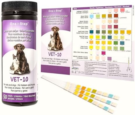 One Step Pet Urine Testing Strips, 50 x Urinalysis Parameter Tests for Dogs, Cats, Vets, Accurate Testing for Veterinarians, Detects UTI, Diabetes, Bladder, Kidney, Liver, SG, pH, Glucose