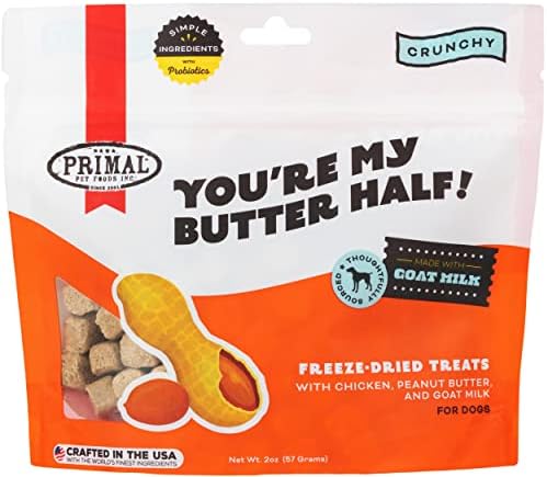 Primal Freeze Dried Dog Treats, You're My Butter Half; Chicken & Peanut Butter with Goat Milk, Grain Free Training Treats for Dogs with Probiotics, 2 oz