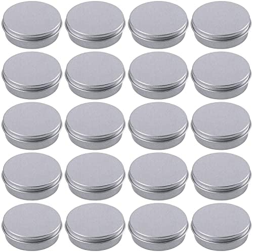 2 Ounce Aluminum Tin Jar Refillable Containers 60 ml Aluminum Screw Lid Round Tin Container Bottle for Cosmetic,Lip Balm, Cream, 24 Pack