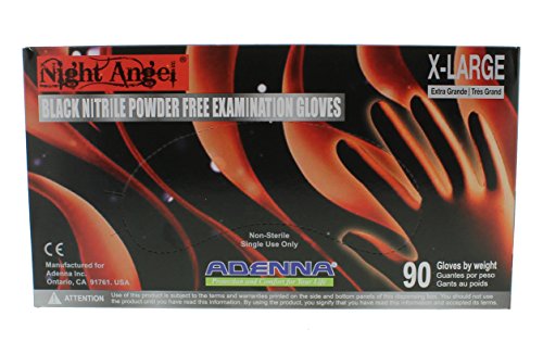 Adenna NGL228 Night Angel 4 mil Nitrile Powder Free Exam Gloves (Black, X-Large) Box of 90