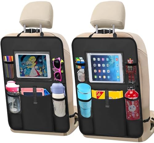 Car Backseat Organizer 2 Pack, Car Seat Back Protectors with Clear 10" Tablet Holder + 5 Storage Pockets