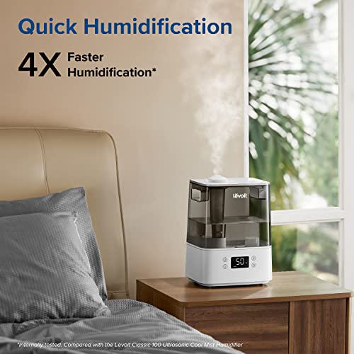 LEVOIT Smart Humidifiers for Bedroom Large Room Home,(6L) Cool Mist Top Fill Essential Oil Diffuser for Baby & Plants,Smart App & Voice Control, Rapid Humidification & Auto Mode-Quiet Sleep Mode, Gray