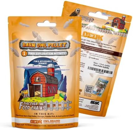 OBDK Barn Owl Pellets for Dissection - 1 Pack Jumbo Sized (2.0"-Larger) with Tools, Guide and Charts from Owl Brand Discovery Kits