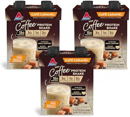 Atkins Café Caramel Iced Coffee Protein Shake, 15g Protein, Low Glycemic, 3g Net Carb, 1g Sugar, Keto Friendly, 12 Count