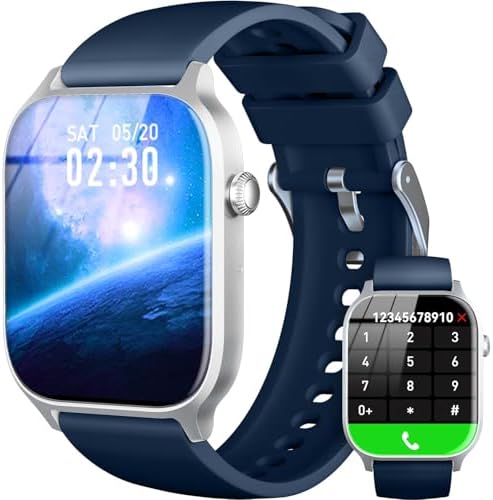 Smart Watch for Men Women- Answer/Make Call, IP68 Waterproof Fitness Tracker Watch with Heart Rate Monitor Sleep Step Counter (Blue, 1.83)