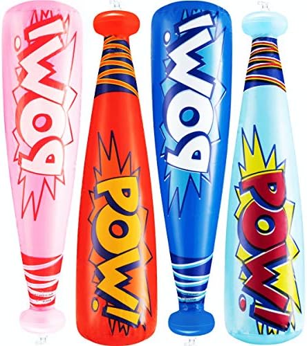 Bedwina Pow Inflatable Baseball Bat - (Pack of 12) Oversized 20 Inch Inflatable Toy Bat, Carnival Prizes, Baseball Party Favors Goodie Bag Stuffers, Decorations Party Prizes for Kids