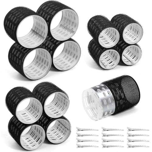 Thermal Rollers 24PCS Jumbo Hair Curlers with Clips, Large Rollers Set with 63mm 48mm 36mm Self Grip for Long Medium Short Hair Volume