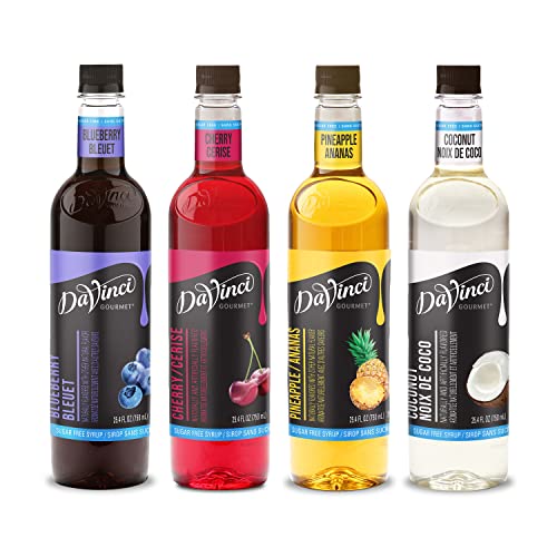 DaVinci Gourmet Sugar Free Syrup, Fruit Flavors Variety Pack - Blueberry, Cherry, Coconut, Pineapple, 25.4 Fl Oz (Pack of 4)