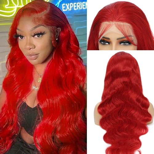Red Lace Front Wigs Human Hair 200% Density Red Wig Human Hair 13X4 Red Body Wave Lace Front Wig Human Hair Pre Plucked HD Lace Frontal Wig Red Human Hair Lace Front Wigs 34 Inch